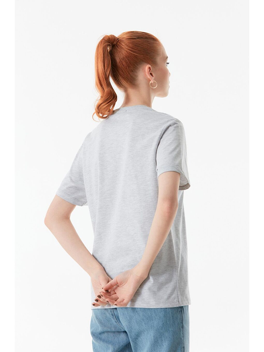 Gri Baskılı Bisiklet Yaka Tişört-3