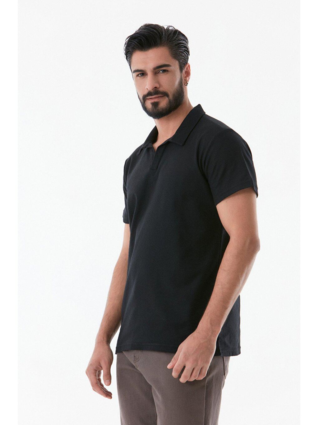 Siyah Basic Polo Yaka Tişört-1