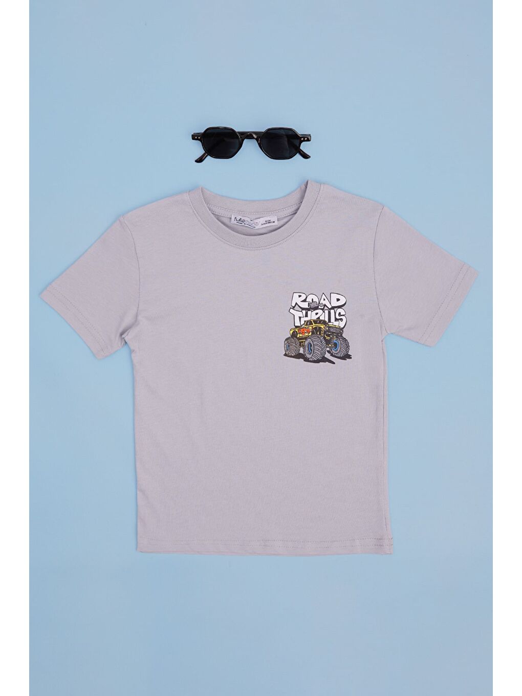 Gri Monster Truck Baskılı Erkek Çocuk Tişört