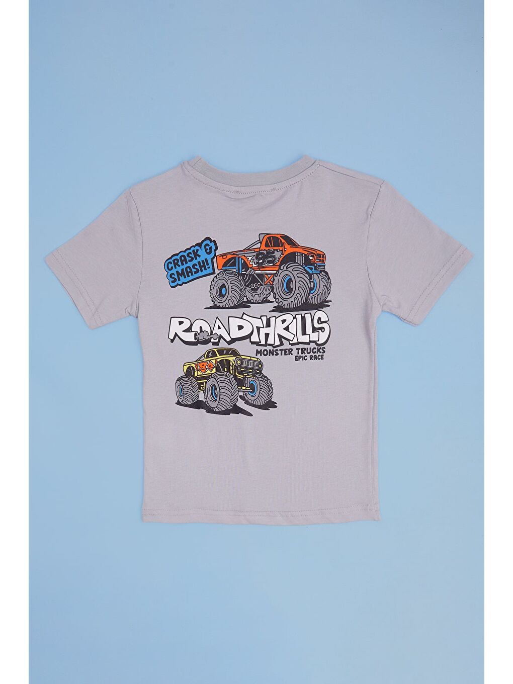 Gri Monster Truck Baskılı Erkek Çocuk Tişört-1