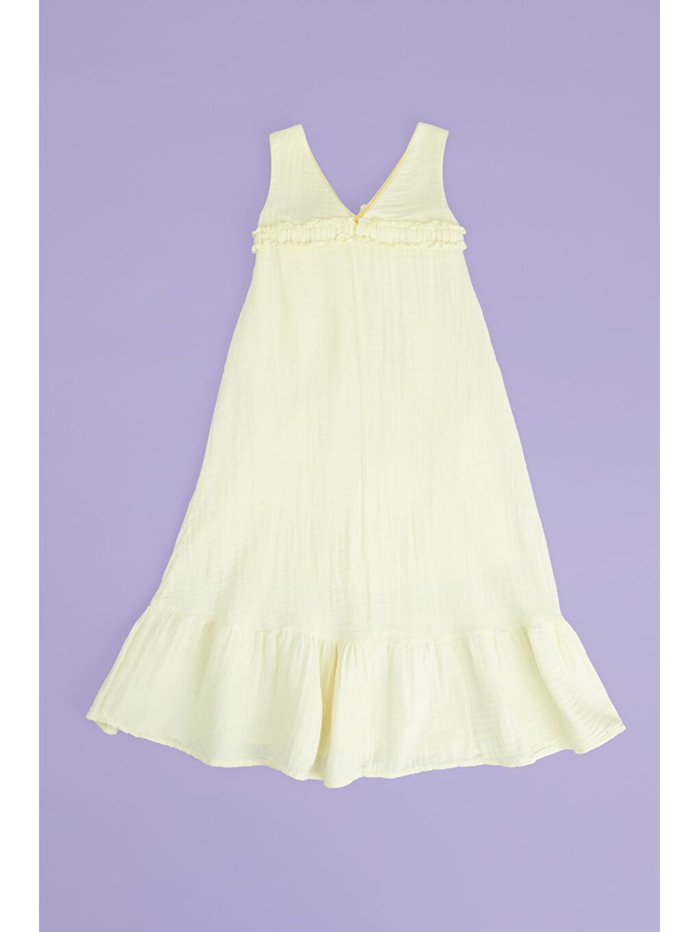 Sarı Önü Bağlamalı Askılı Müslin Kumaş Kız Çocuk Elbise-1