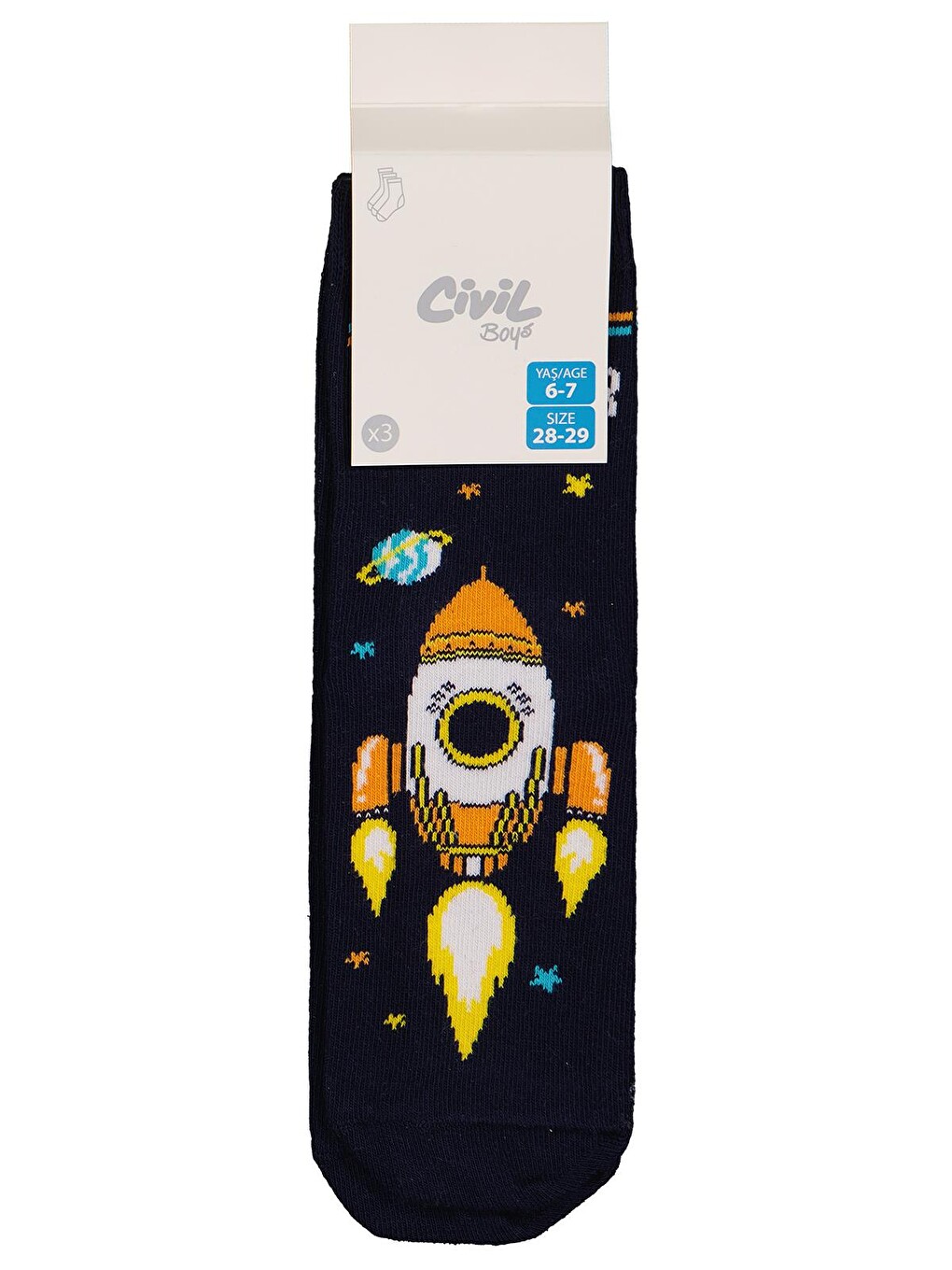 Beyaz Boys Space 3'lü 2-12 Yaş Erkek Soket Çorap - Standart-5