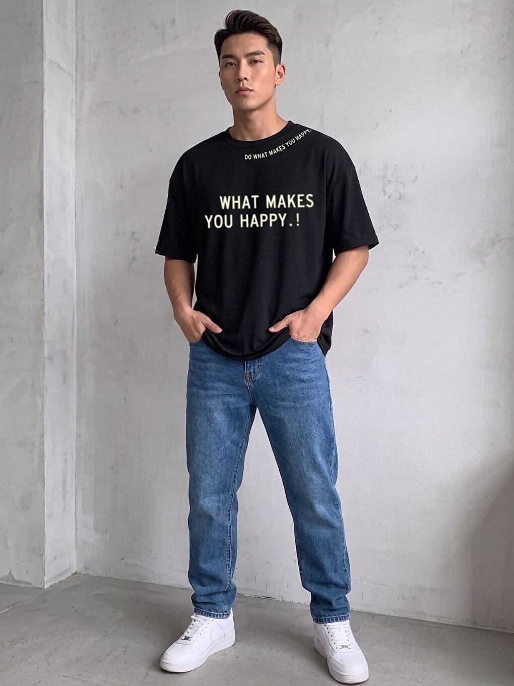 Siyah Do What Organik Pamuk Dokulu Comfort Fit Bisiklet Yakalı Tişört