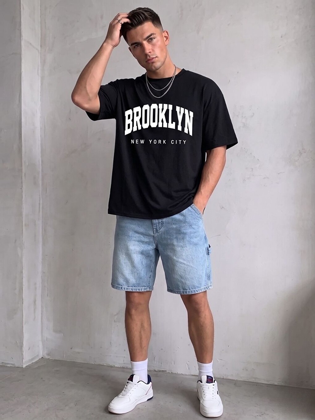 Siyah Brooklyn NTCity Organik Pamuk Dokulu Comfort Fit Bisiklet Yakalı Tişört