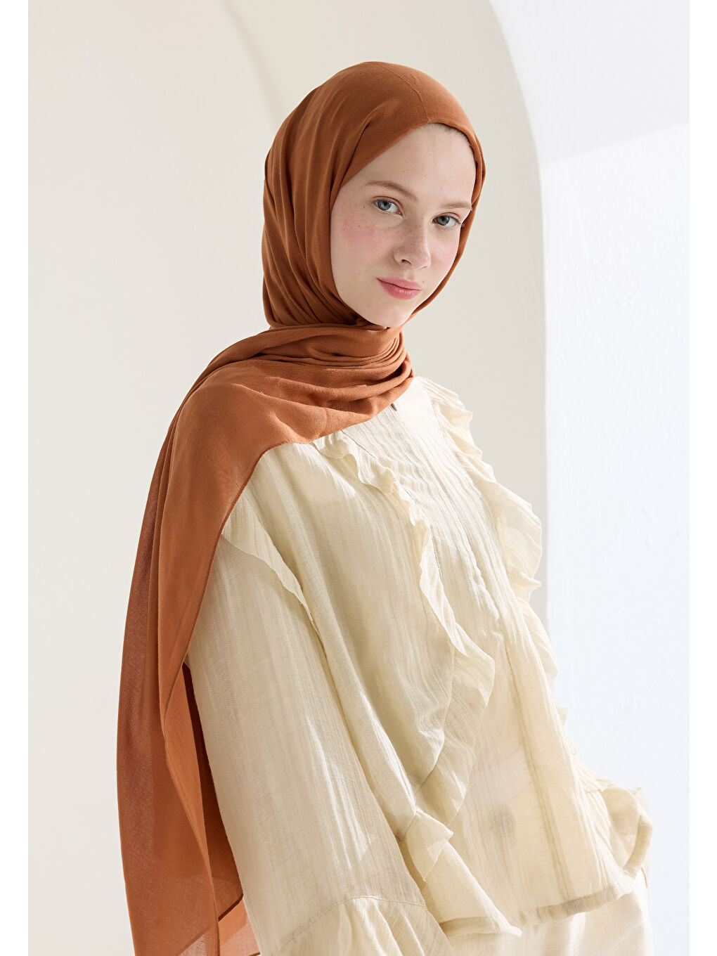 Kahverengi Soft Viskon Şal Tarçın Kabuğu-1