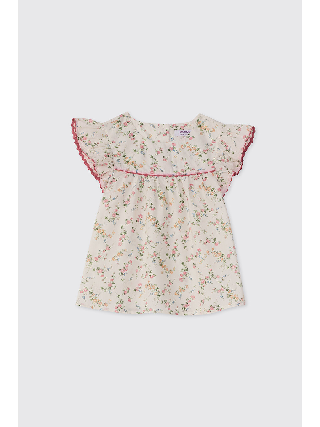 Ekru Liberty Kumaş Çiçek Desenli Kız Bebek Bluz