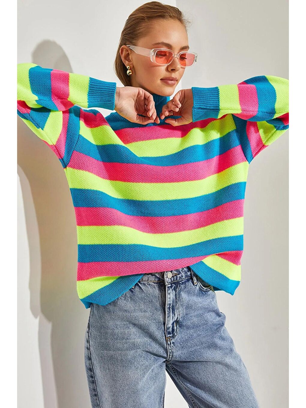 Turkuaz Kadın Balıkçı Yaka Triko Kazak