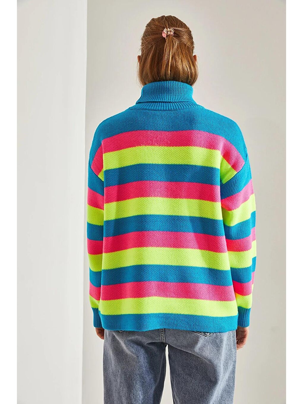 Turkuaz Kadın Balıkçı Yaka Triko Kazak-1