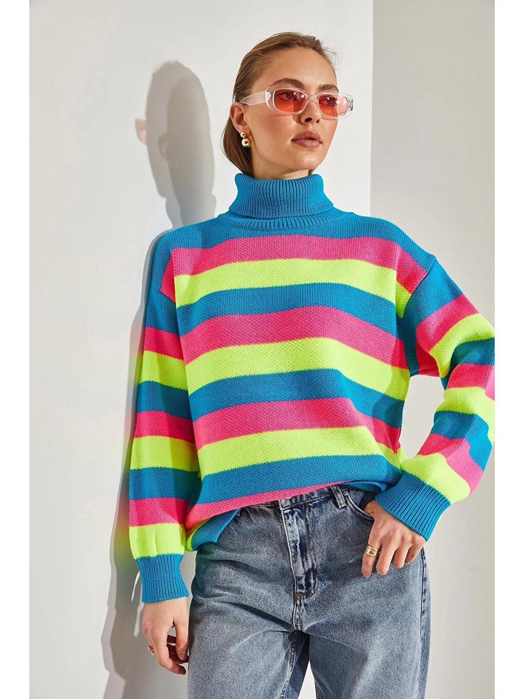 Turkuaz Kadın Balıkçı Yaka Triko Kazak-2