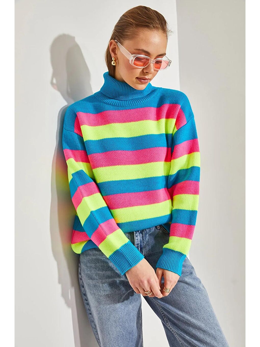 Turkuaz Kadın Balıkçı Yaka Triko Kazak-3