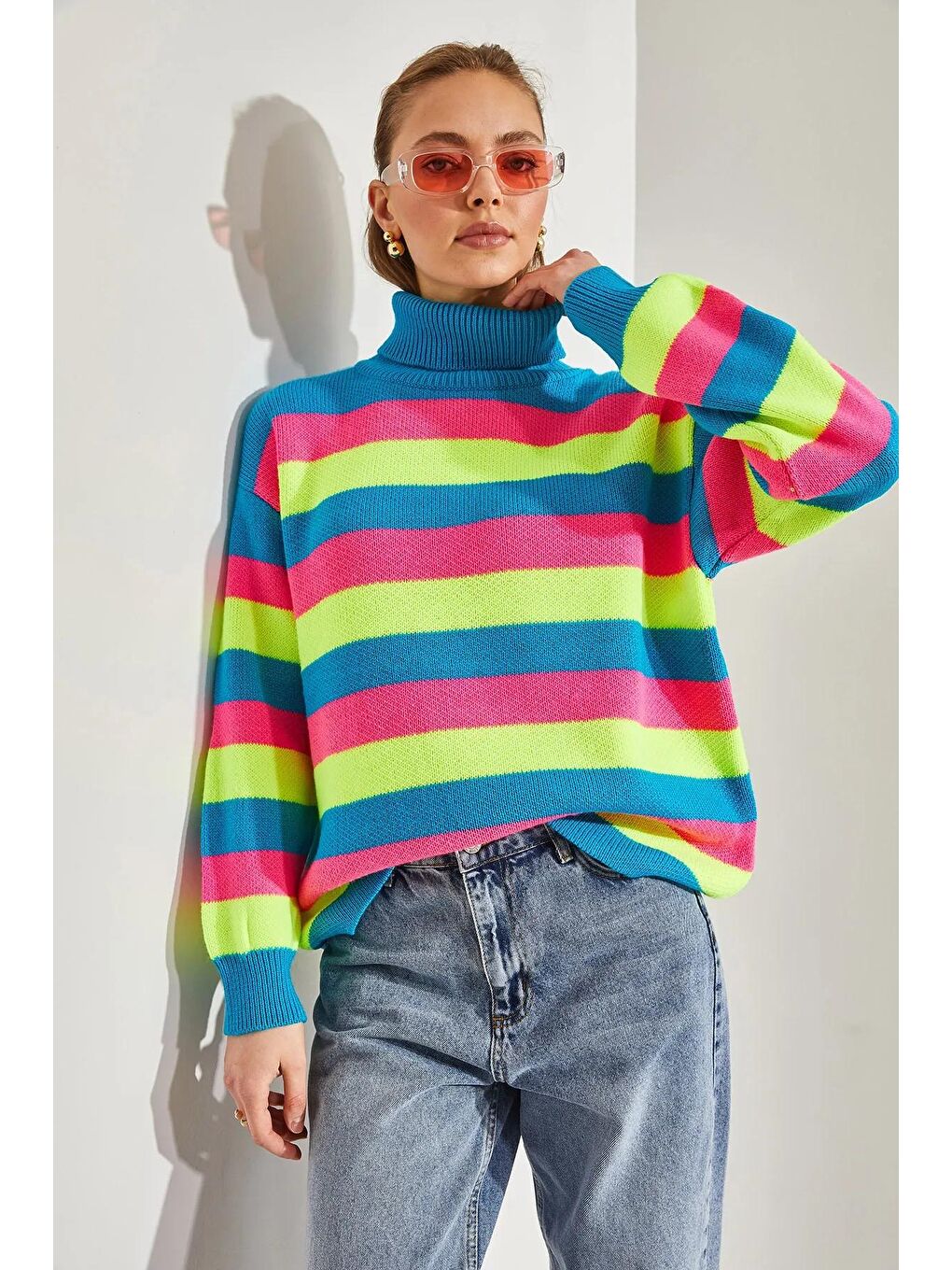 Turkuaz Kadın Balıkçı Yaka Triko Kazak-4