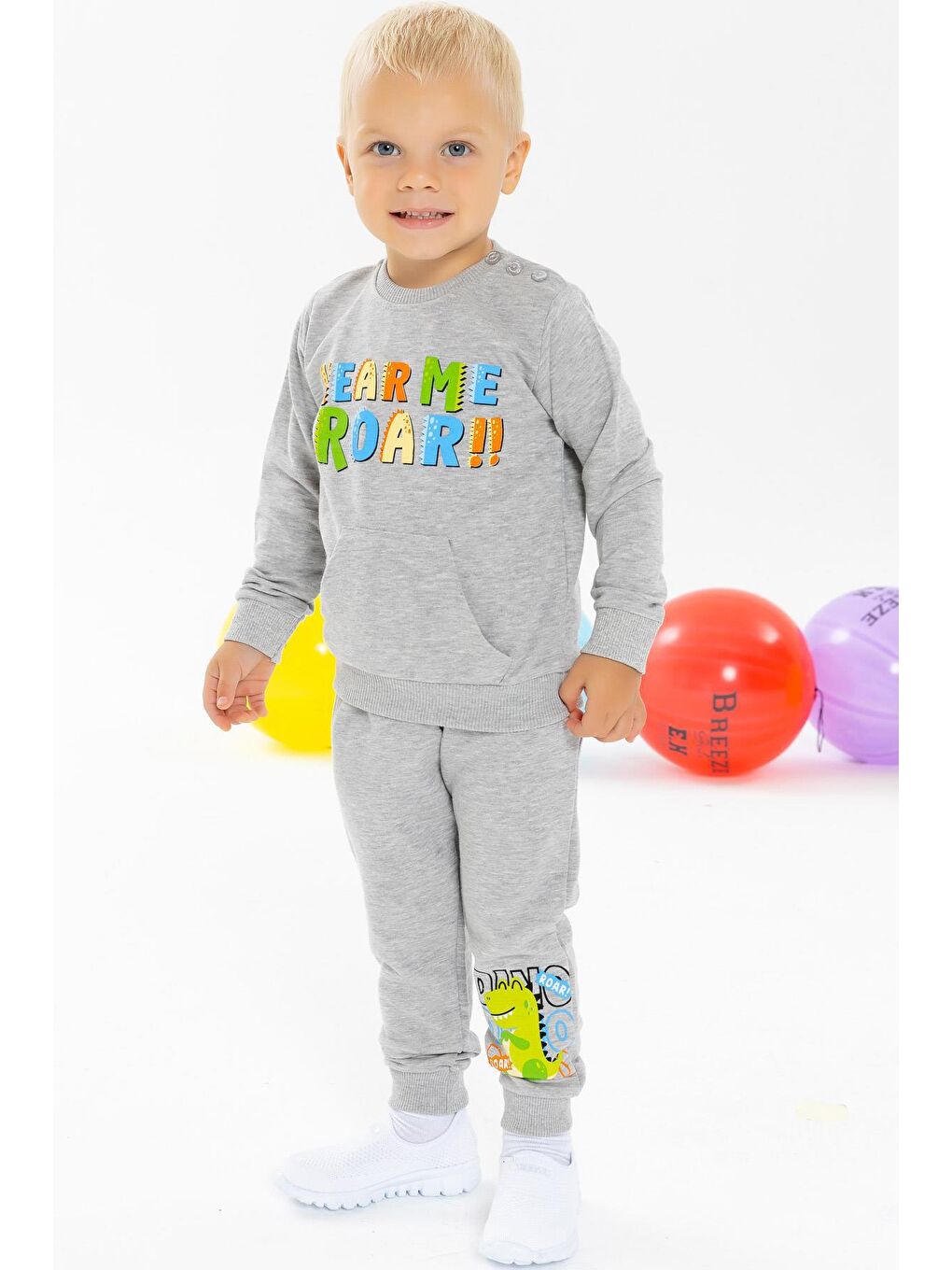Erkek Çocuk Eşofman Takımı Renkli Slogan Baskılı Açık Gri (1-4 Yaş)-4