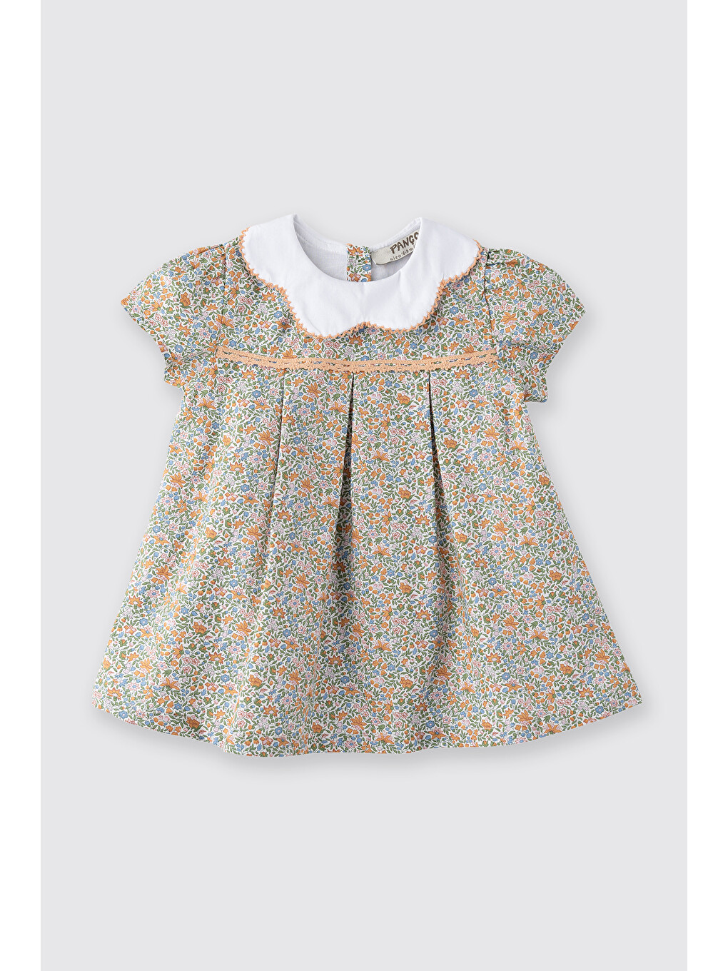 Turuncu Liberty Kumaş Çiçek Desenli Yenidoğan Elbise