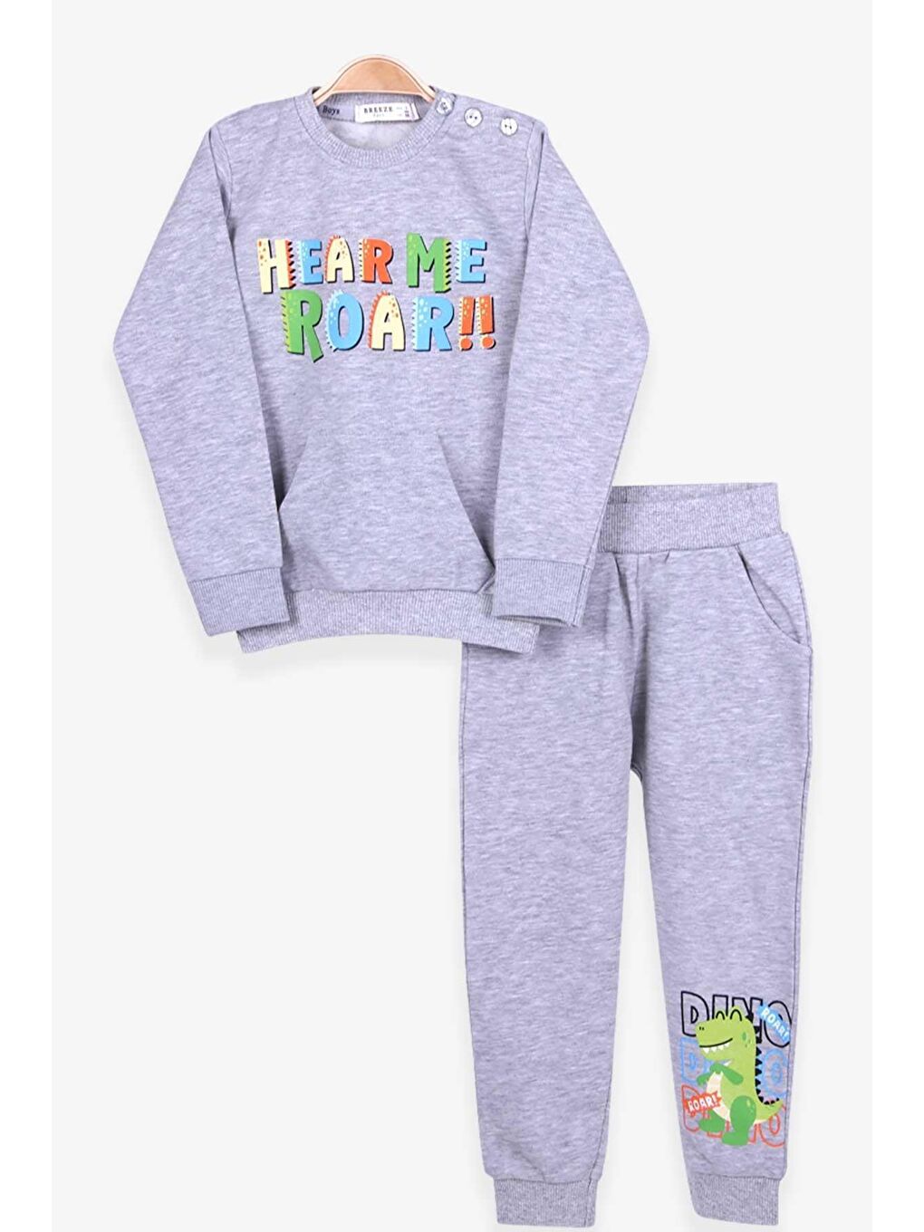 Erkek Çocuk Eşofman Takımı Renkli Slogan Baskılı Açık Gri (1-4 Yaş)