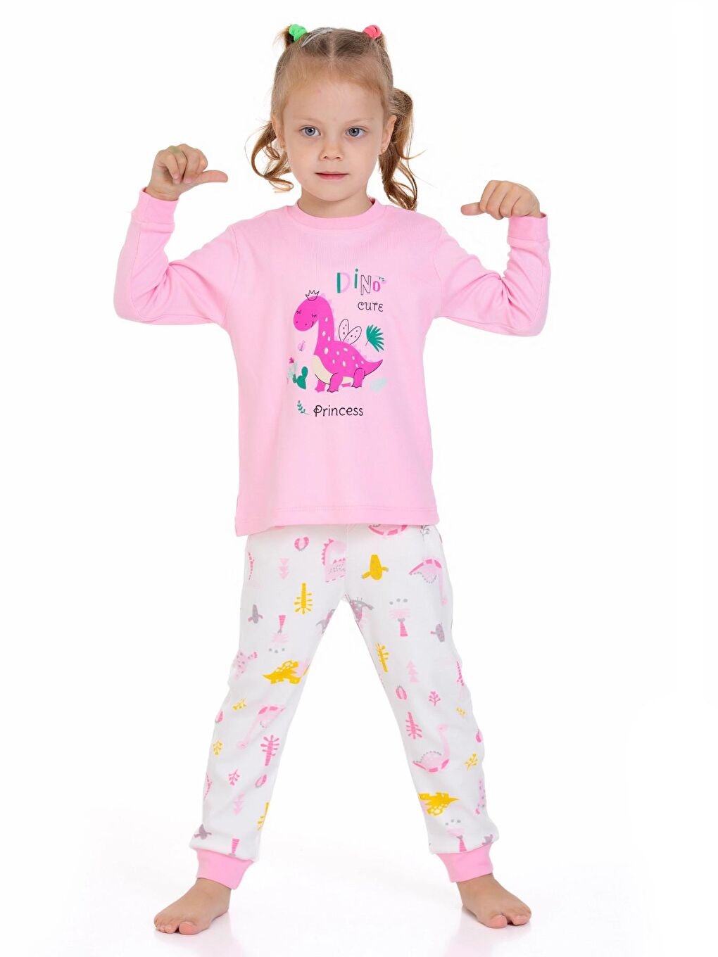 Myhanne Pembe Dinozor Desenli Pamuklu Pijama Takım 54325