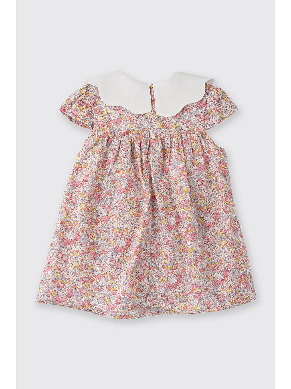 Pembe Liberty Kumaş Yakası Nakışlı Yenidoğan Elbise-3
