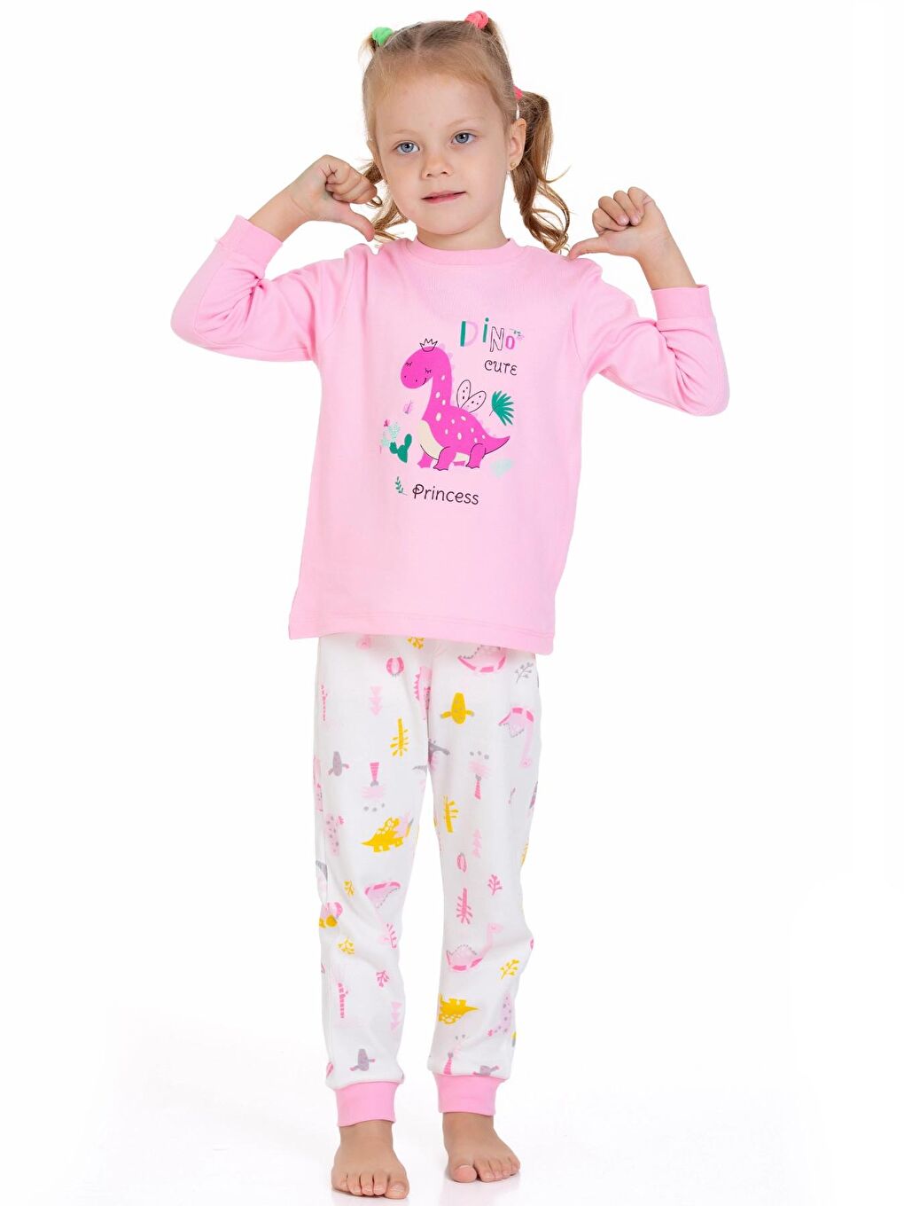 Myhanne Pembe Dinozor Desenli Pamuklu Pijama Takım 54325 - 3