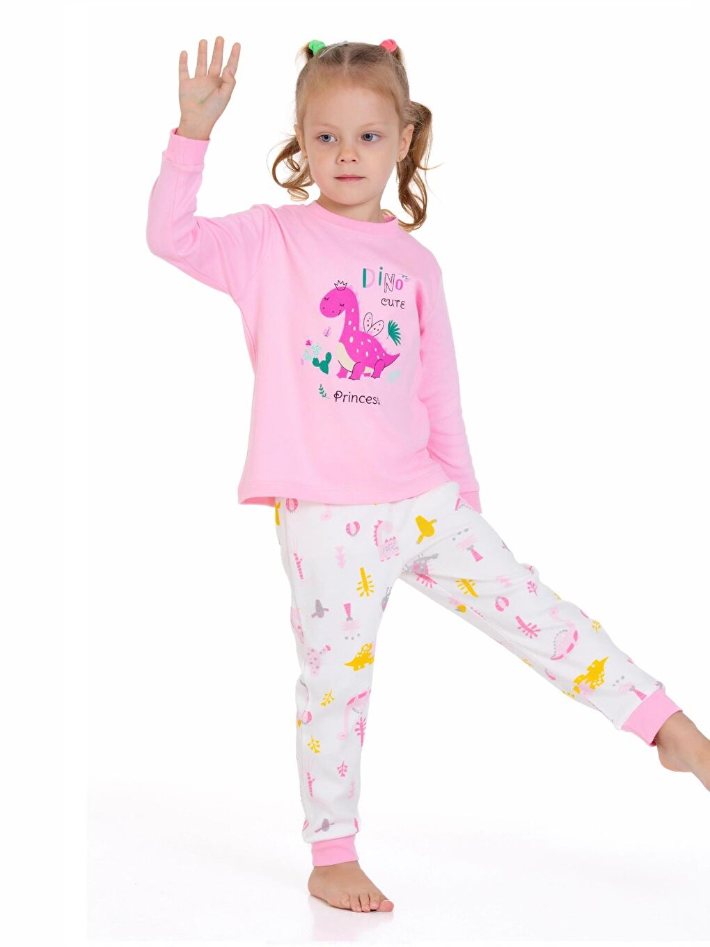 Myhanne Pembe Dinozor Desenli Pamuklu Pijama Takım 54325 - 4