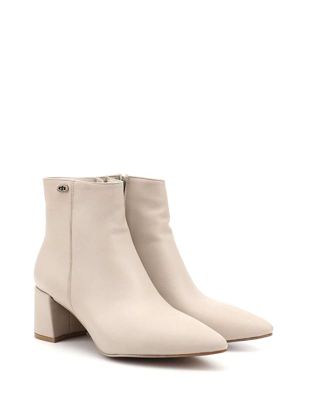 Bej Kadın AÇIK TEN Fermuarlı Sivri Burun Kalın Topuklu Bot-2