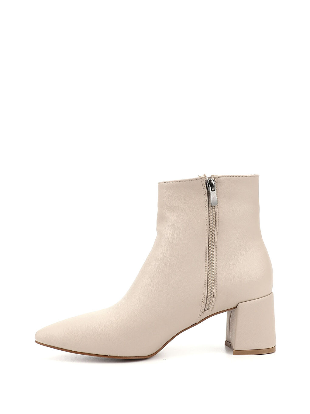 Bej Kadın AÇIK TEN Fermuarlı Sivri Burun Kalın Topuklu Bot-3