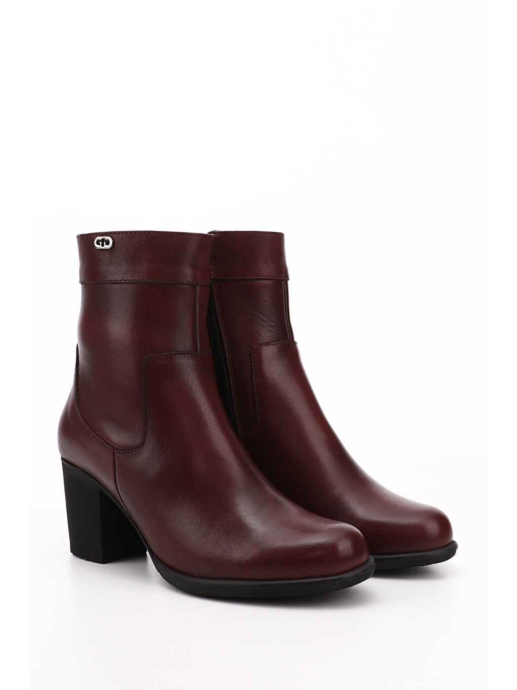 Bordo Kadın AÇIK BORDO Fermuarlı Kalın Topuklu Hakiki Deri Bot-1