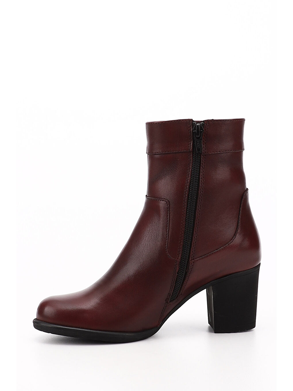 Bordo Kadın AÇIK BORDO Fermuarlı Kalın Topuklu Hakiki Deri Bot-2