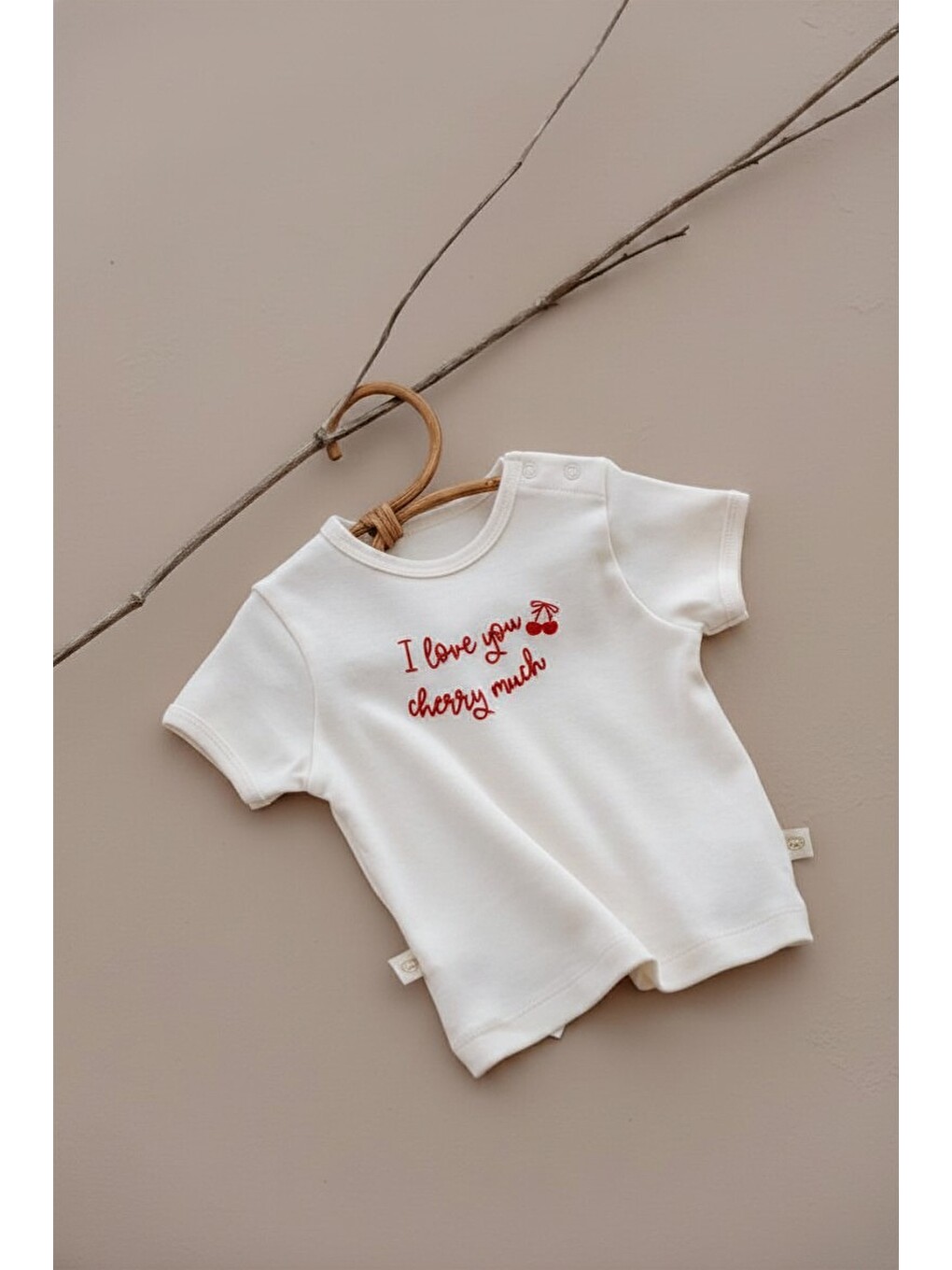 Beyaz Kiraz Desenli T-shirt