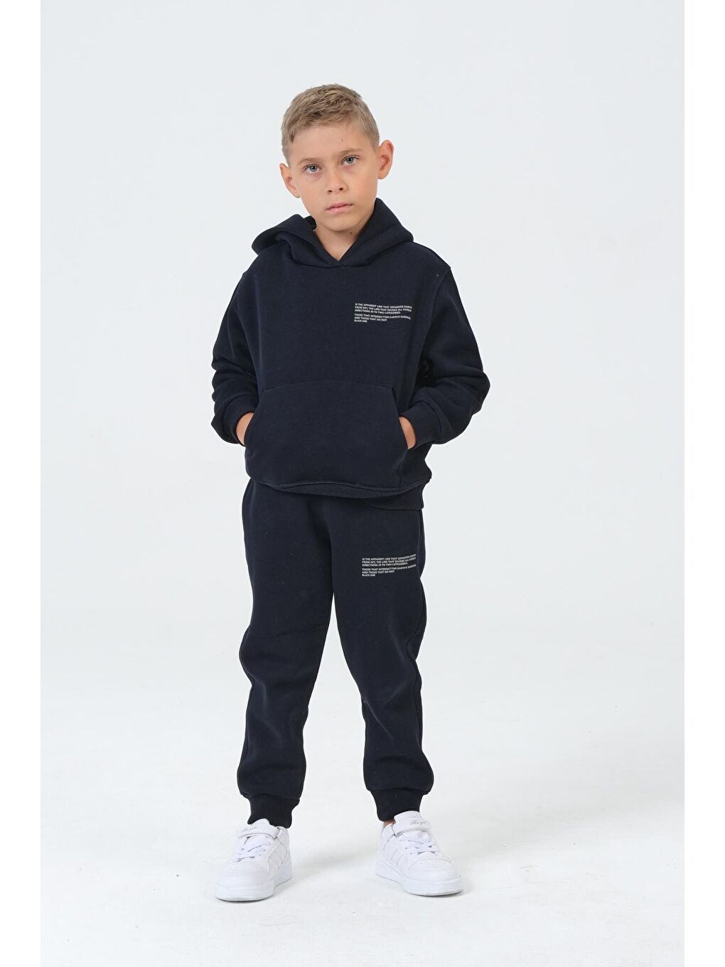 Lacivert Erkek Çocuk Kapüşonlu Çocuk Eşofman Takımı-5