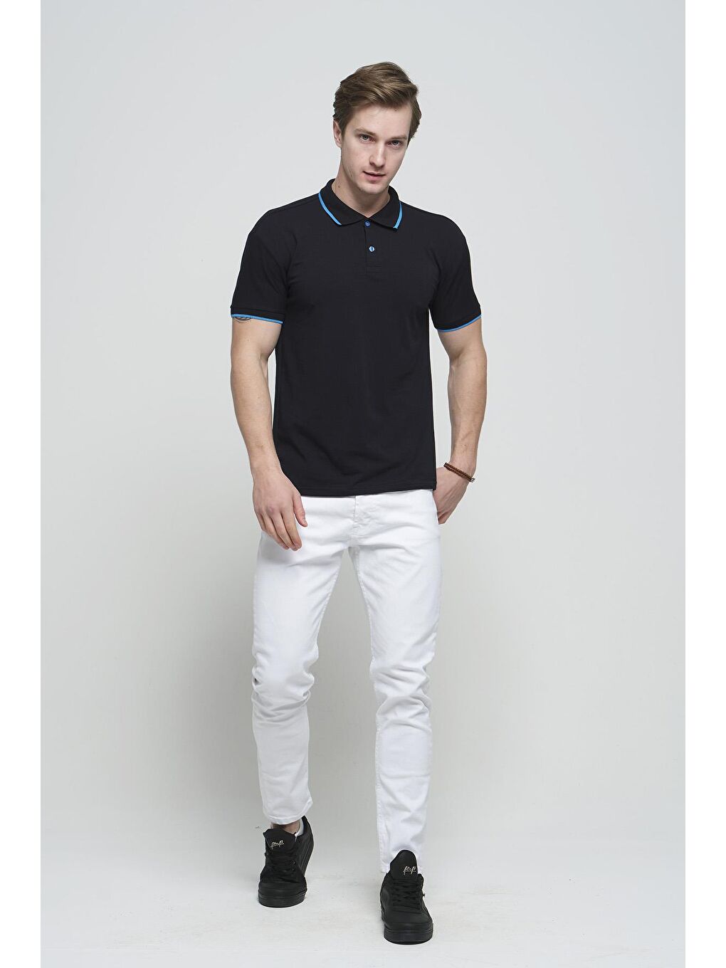 Lacivert Colton Yakası Biyeli Likralı Slim Fit Erkek Polo Yaka Tişört-3