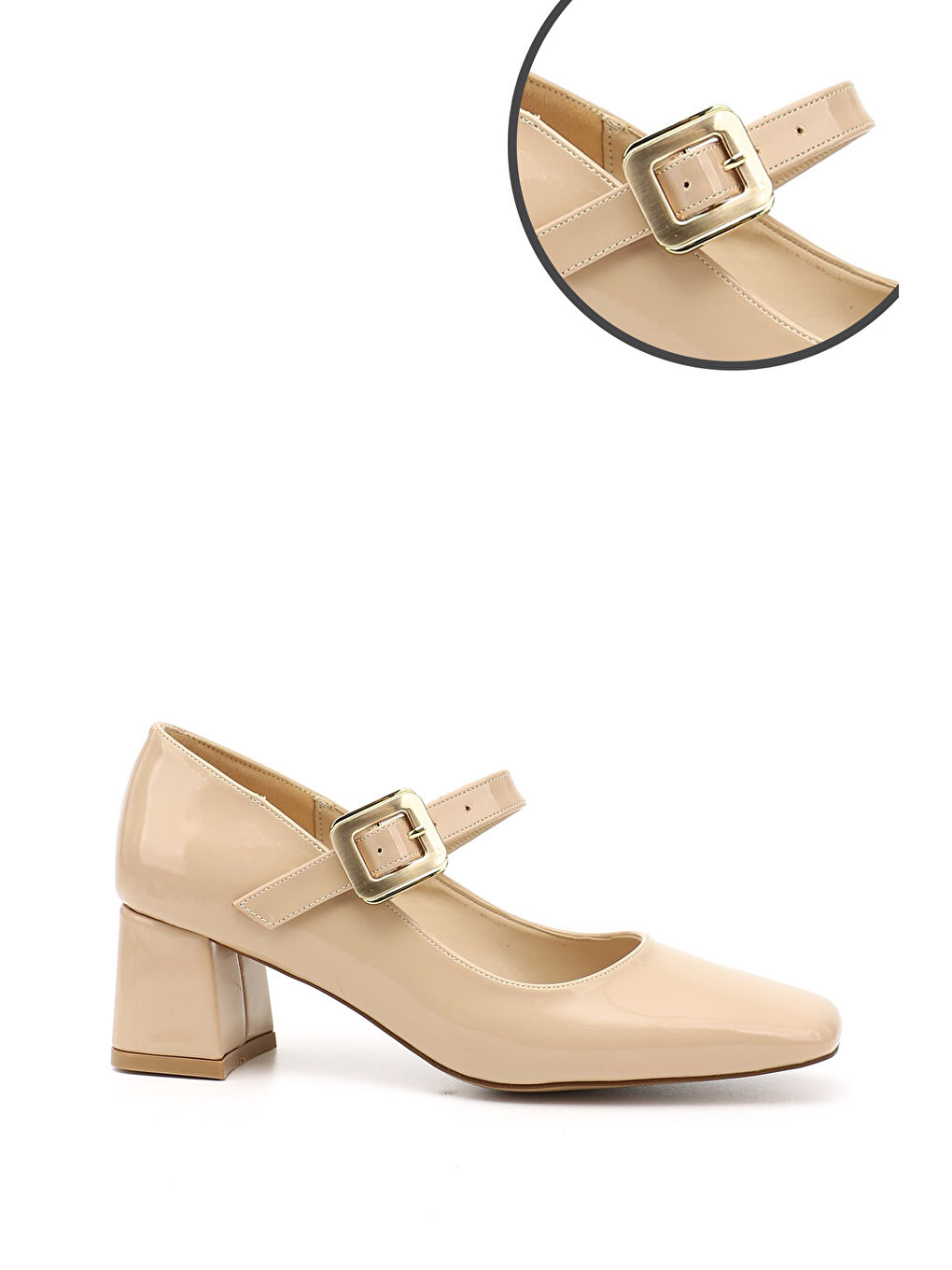 Bej Kadın BEJ-TEN RENGİ Küt Burun Kare Ökçe Ayakkabı-1