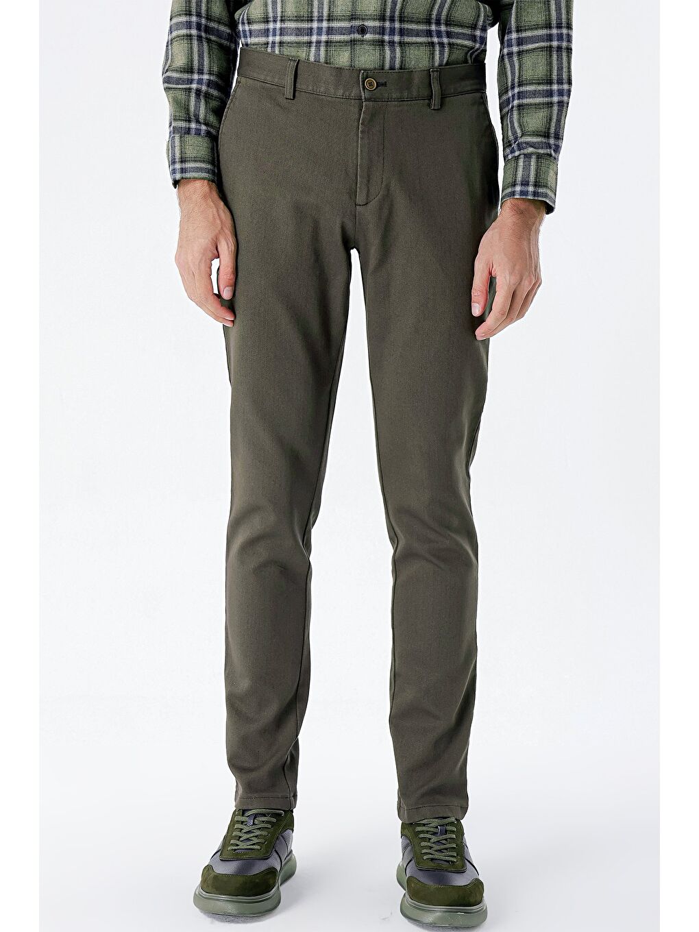 Koyu Haki Pamuklu Yandan Cepli Casual Slim Fit Chino Pantolon 1003235120