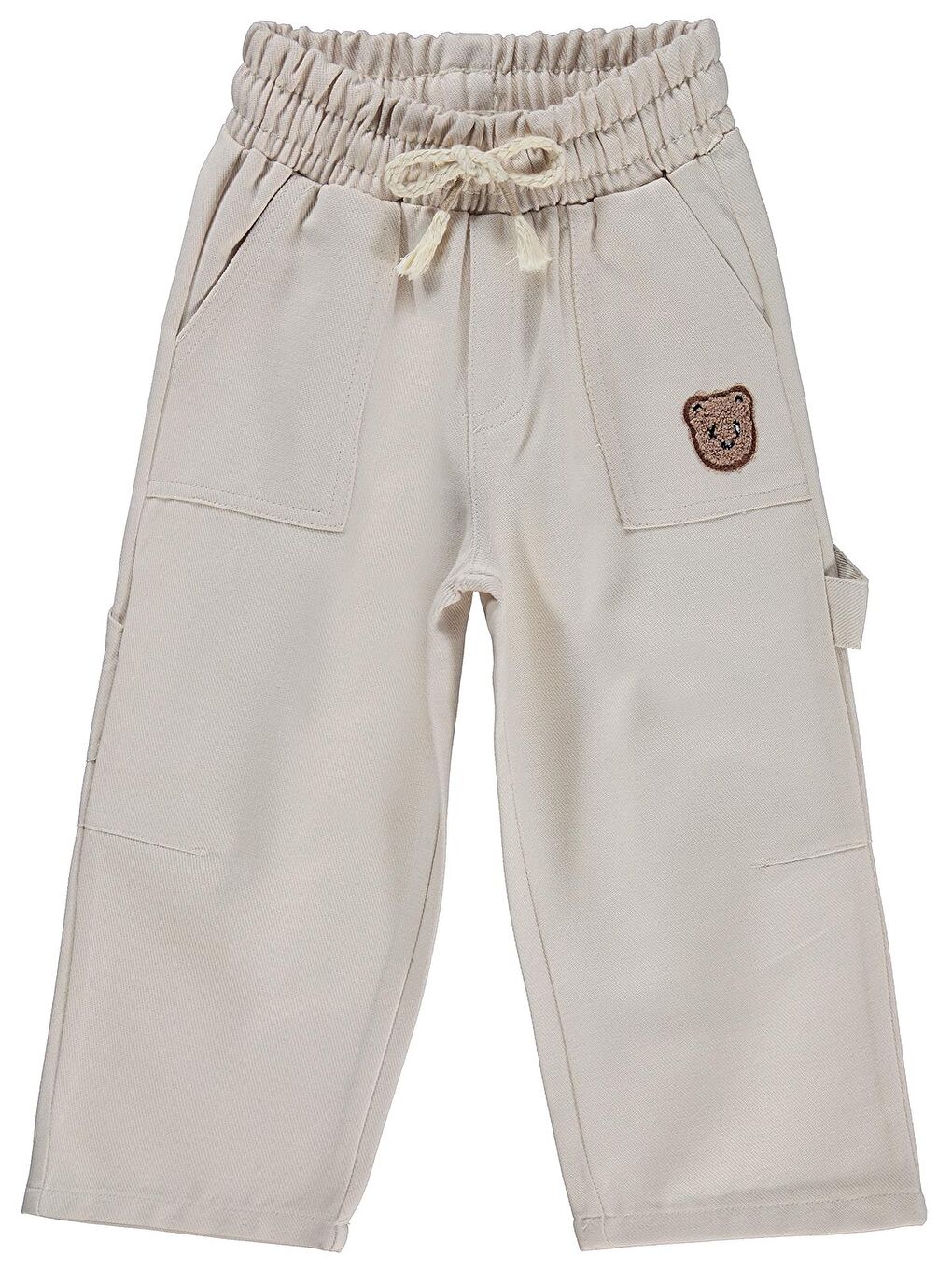 Bej Boys Ayıcık Nakışlı 2-5 Yaş Pantolon - Koyu Taş Rengi