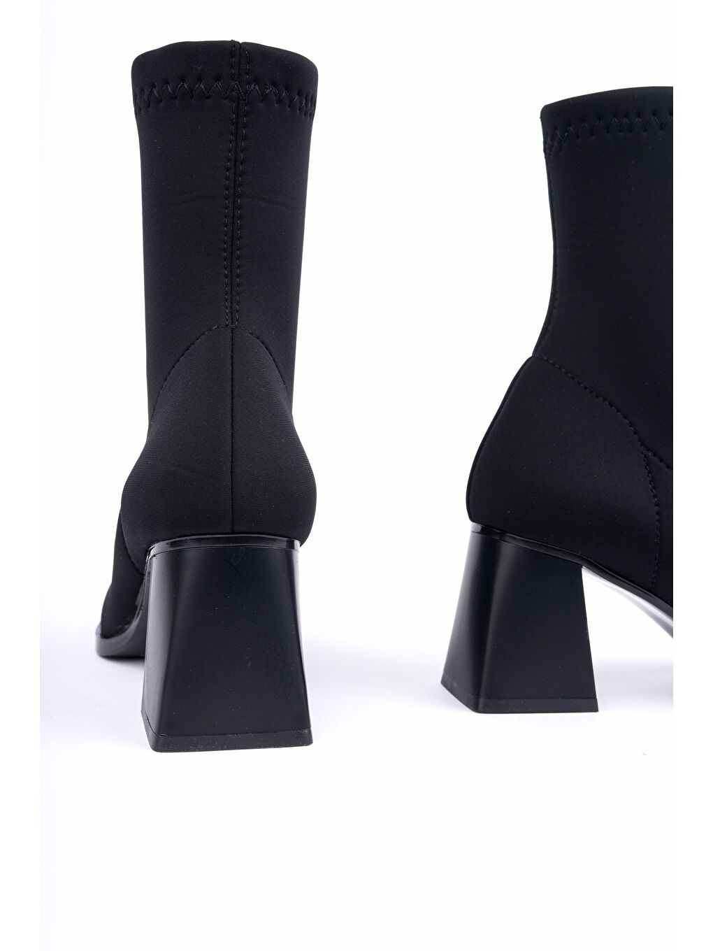 Siyah CRYON Küt Burun Kalın Topuklu Kadın Streç Bot-1