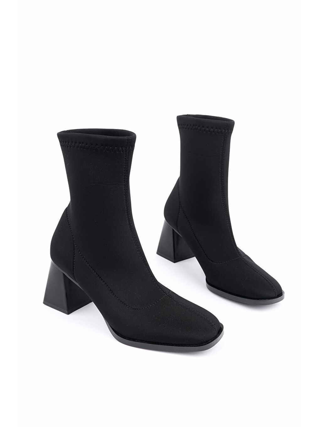 Siyah CRYON Küt Burun Kalın Topuklu Kadın Streç Bot-2