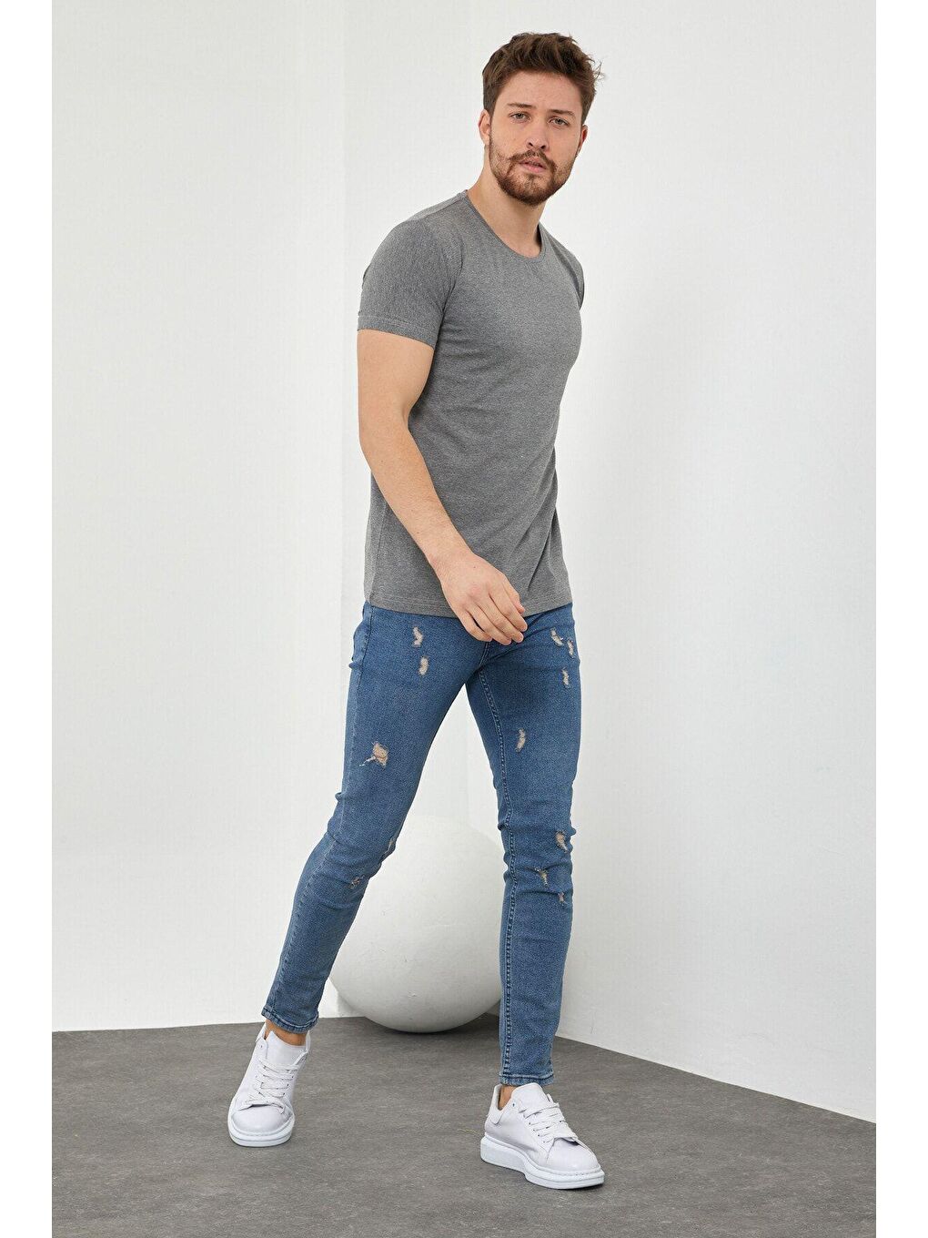 Tarz Cool Füme Erkek Sarı Düz Slim Fit Elastanlı Tişört - 2