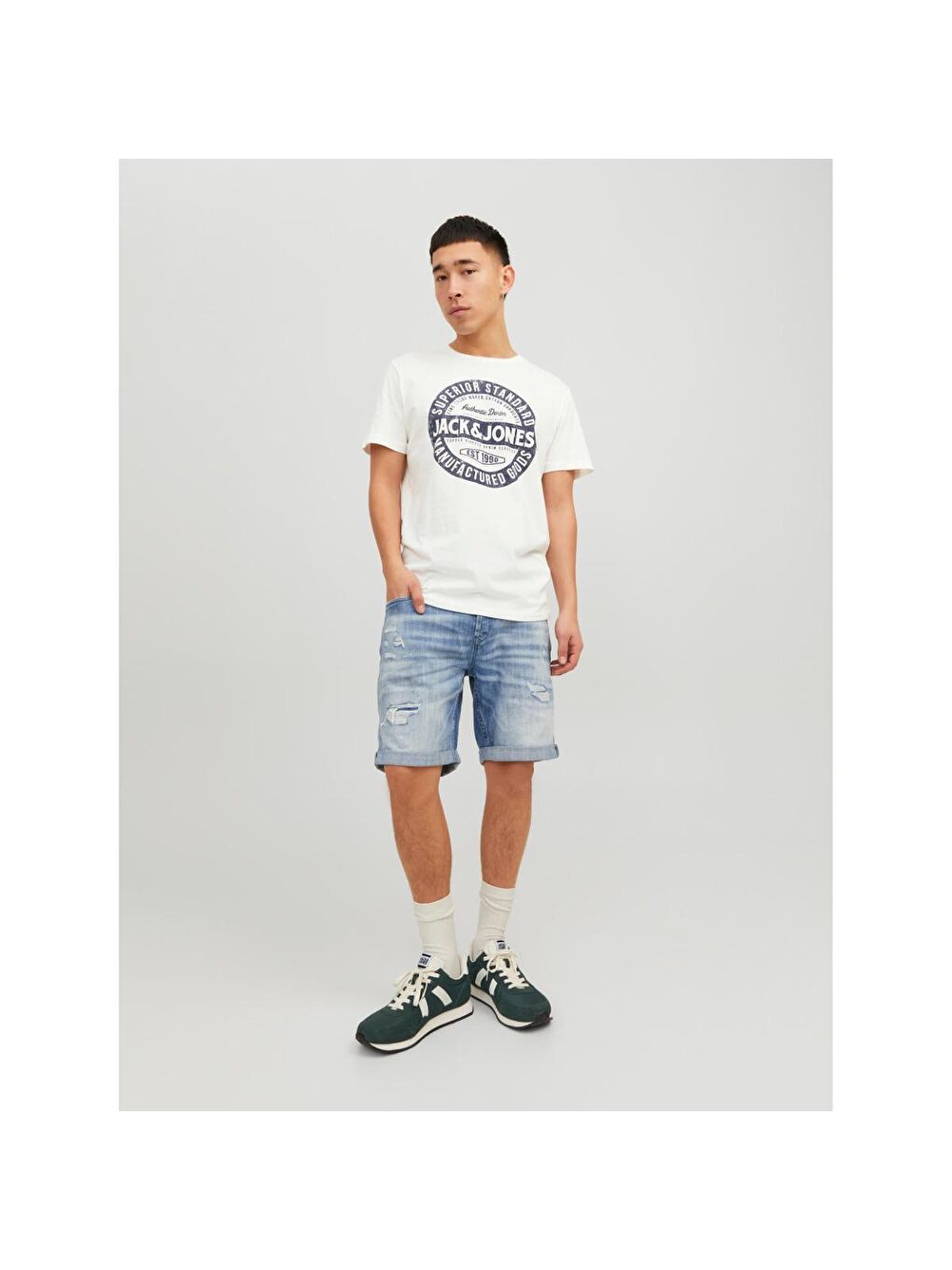 Jeans Erkek Beyaz Bisiklet Yaka Tişört