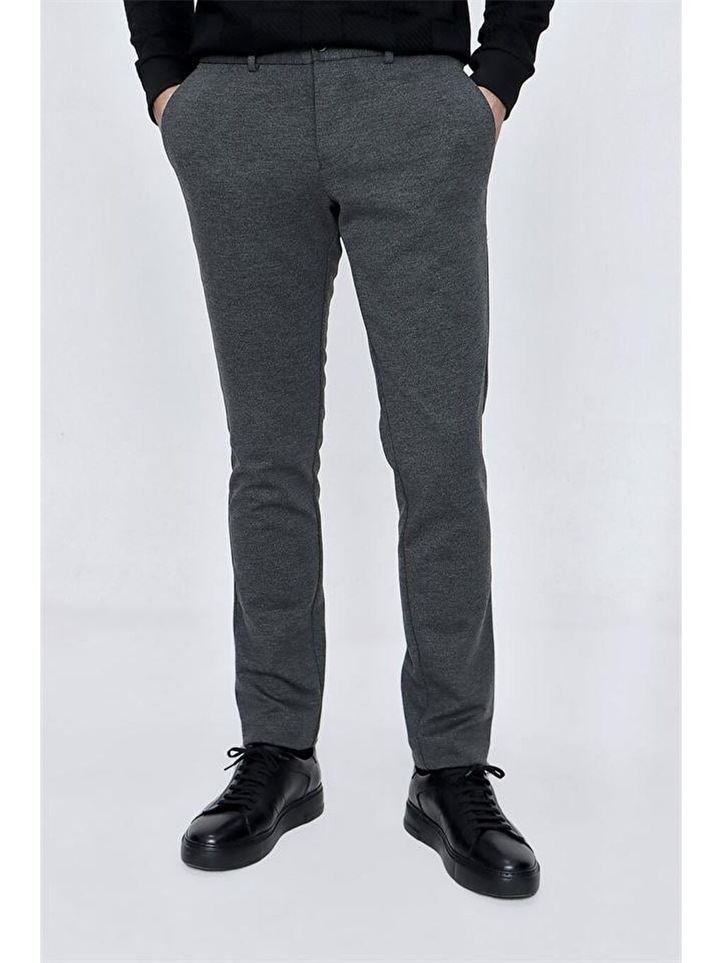 Gri Füme Esnek Lastikli Yandan Cepli Casual Slim Fit Erkek Pantolon 1003225174-1