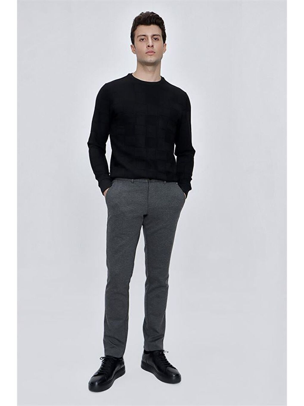 Gri Füme Esnek Lastikli Yandan Cepli Casual Slim Fit Erkek Pantolon 1003225174-2