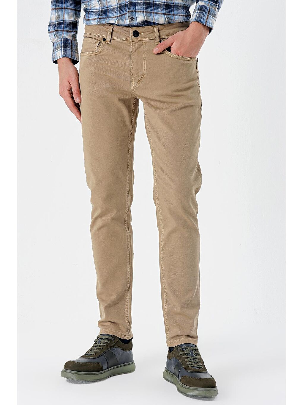 Koyu Bej Pamuklu 5 Cep Casual Slim Fit 5 Cep Pantolon 1003235317-2