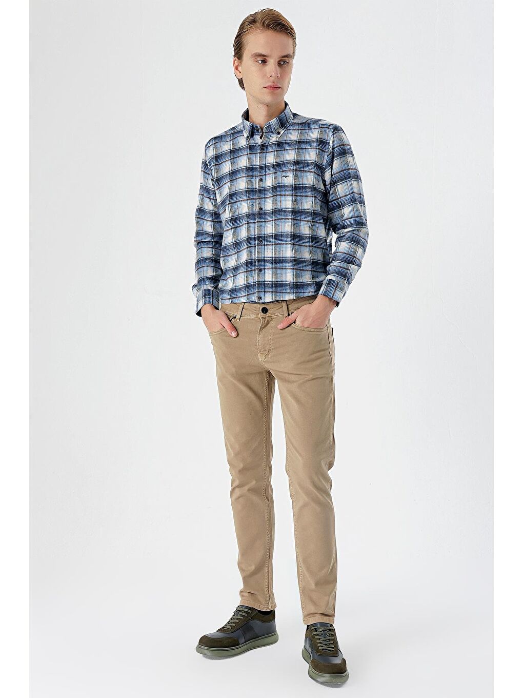 Koyu Bej Pamuklu 5 Cep Casual Slim Fit 5 Cep Pantolon 1003235317-4