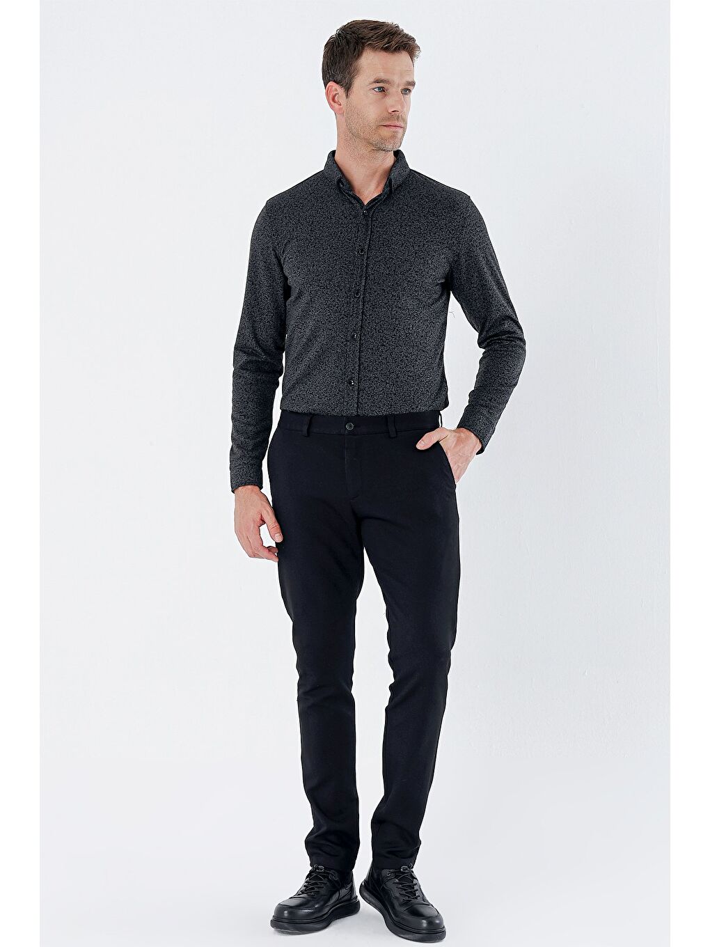Siyah Pamuklu Yandan Cepli Casual Slim Fit Chino Pantolon 1003235120-3