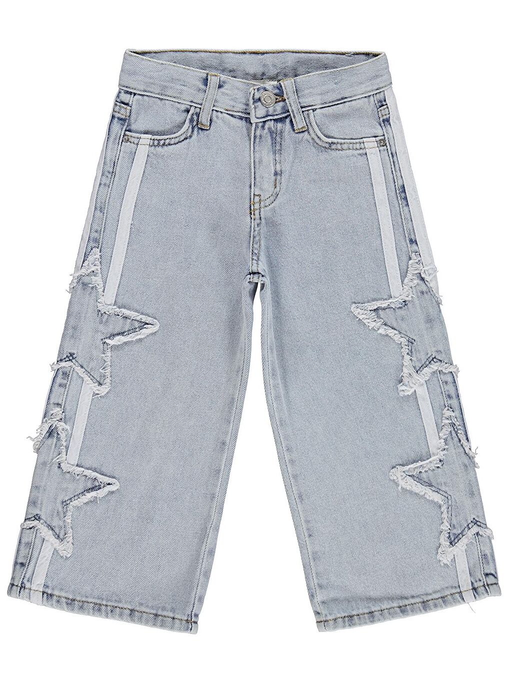 Girls Şeritli Yıldız Nakışlı 2-5 Yaş Pantolon Jean - Mavi