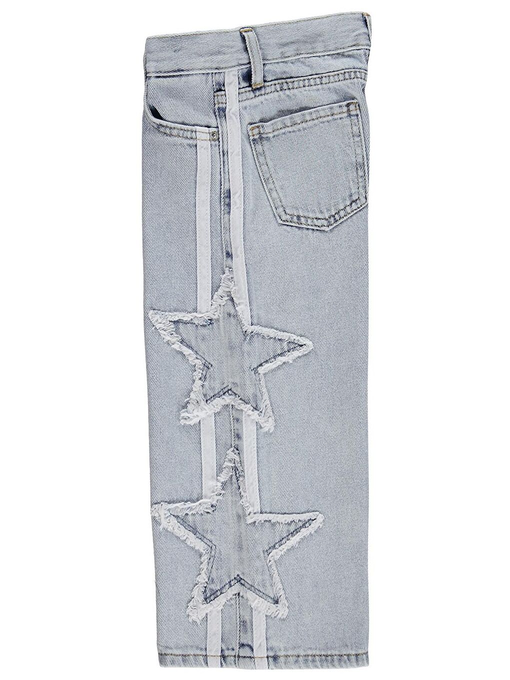 Girls Şeritli Yıldız Nakışlı 2-5 Yaş Pantolon Jean - Mavi-1