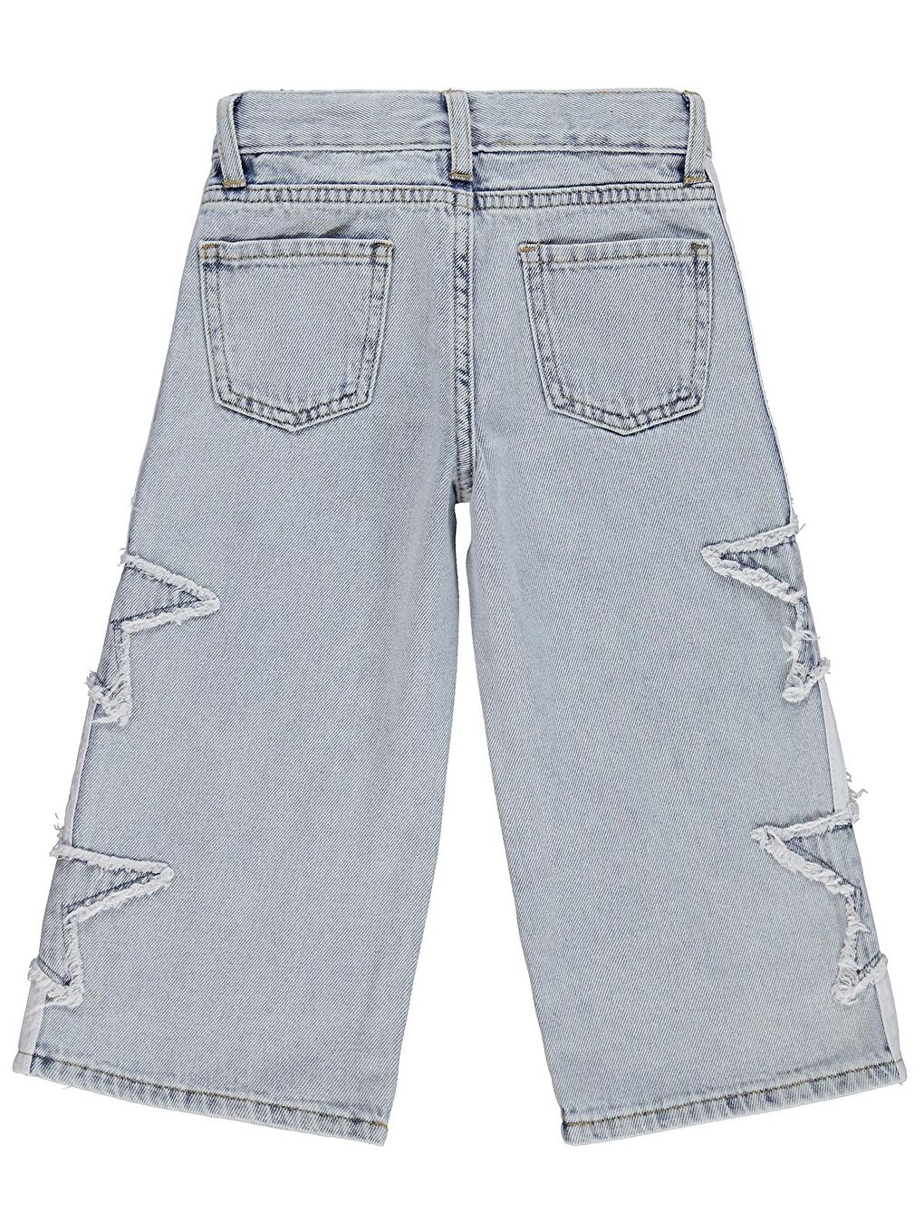 Girls Şeritli Yıldız Nakışlı 2-5 Yaş Pantolon Jean - Mavi-2