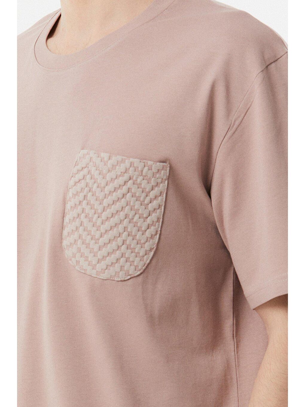 Pembe Bisiklet Yaka Cepli Oversize Tişört-3