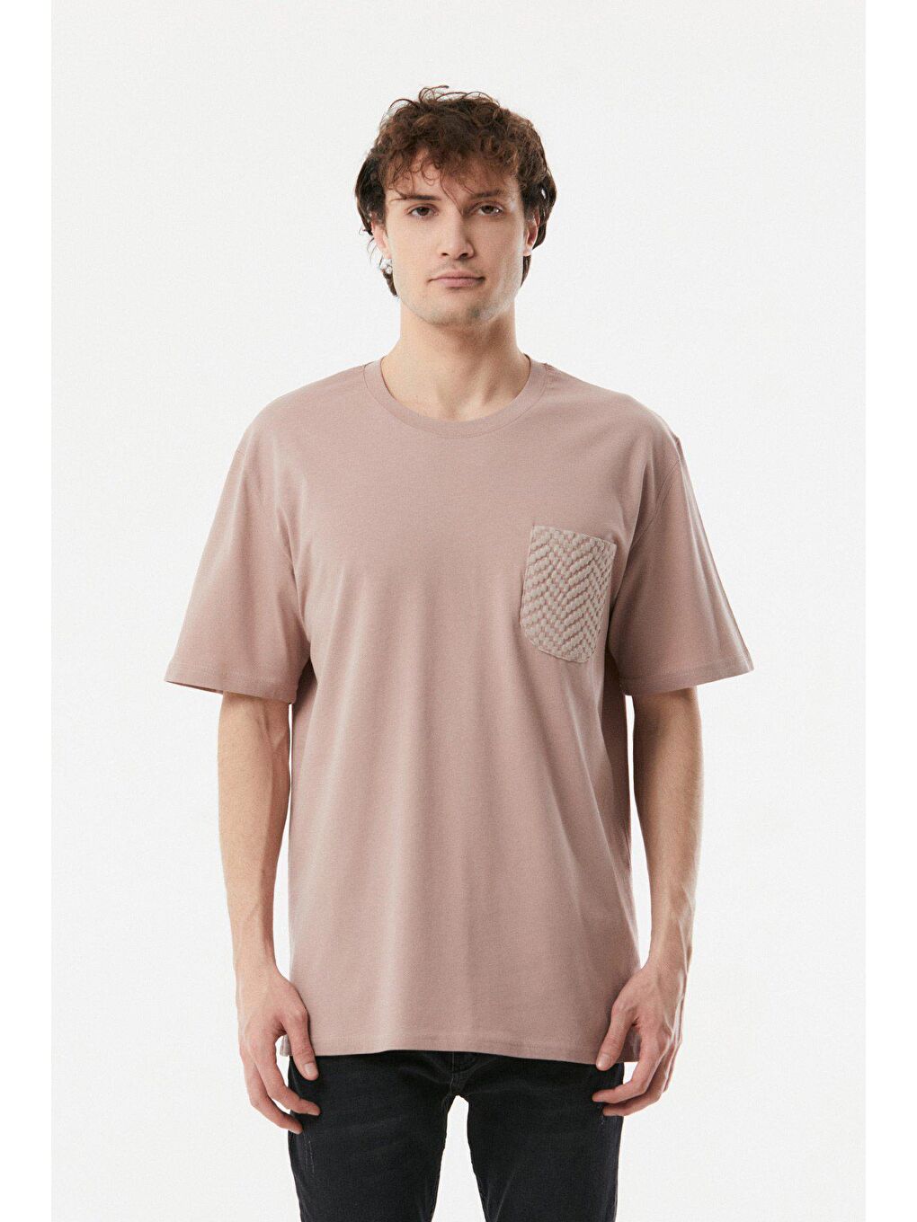 Pembe Bisiklet Yaka Cepli Oversize Tişört-4