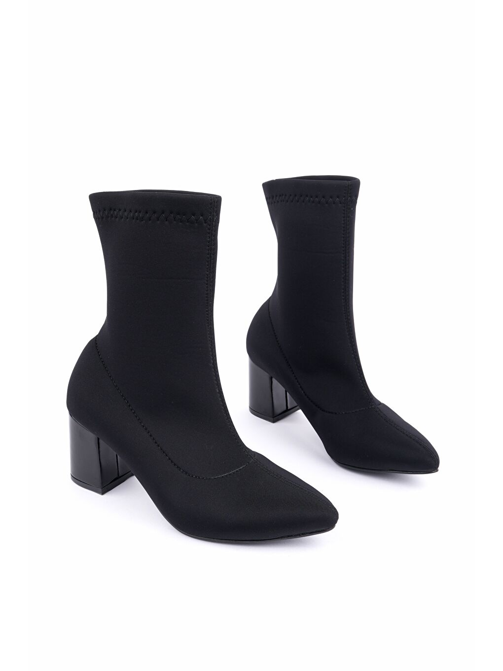 Siyah MAGNUS Sivri Burun Kalın Topuklu Kadın Streç Bot-2