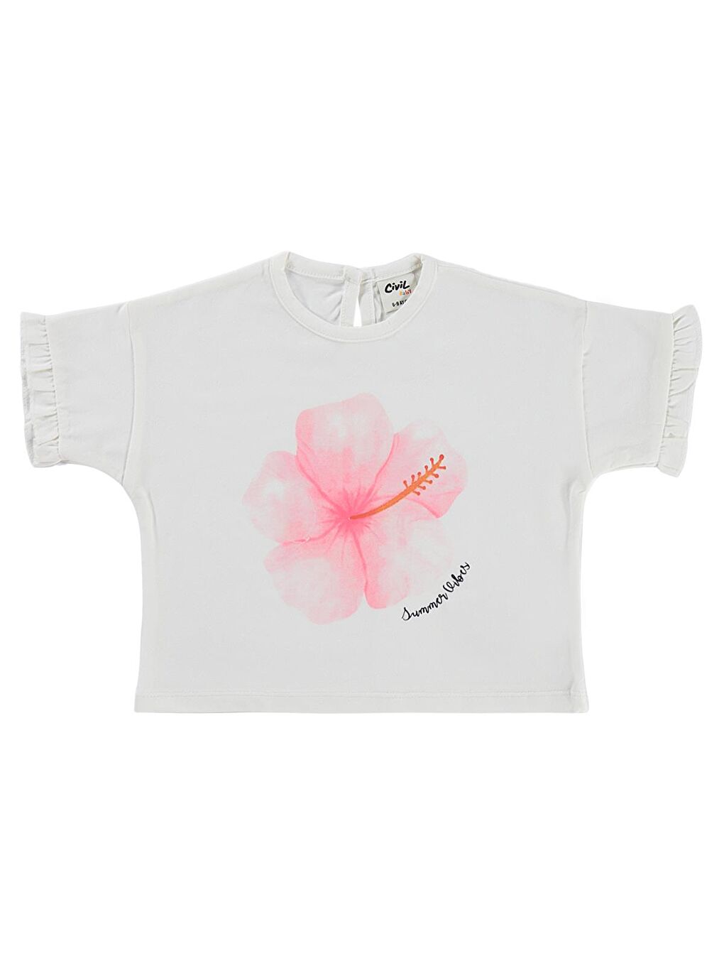 Baby Summer Vibes Çiçek Baskılı 6-18 Ay Tişört - Ekru