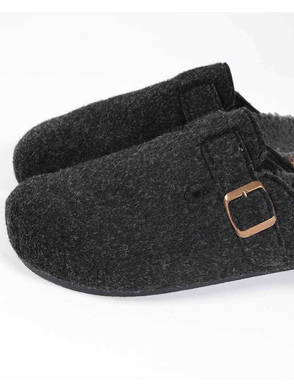 Erkek Antrasit Keçe Pelüş Astarlı Kışlık Ev İçi Terlik - Fenti-A-3