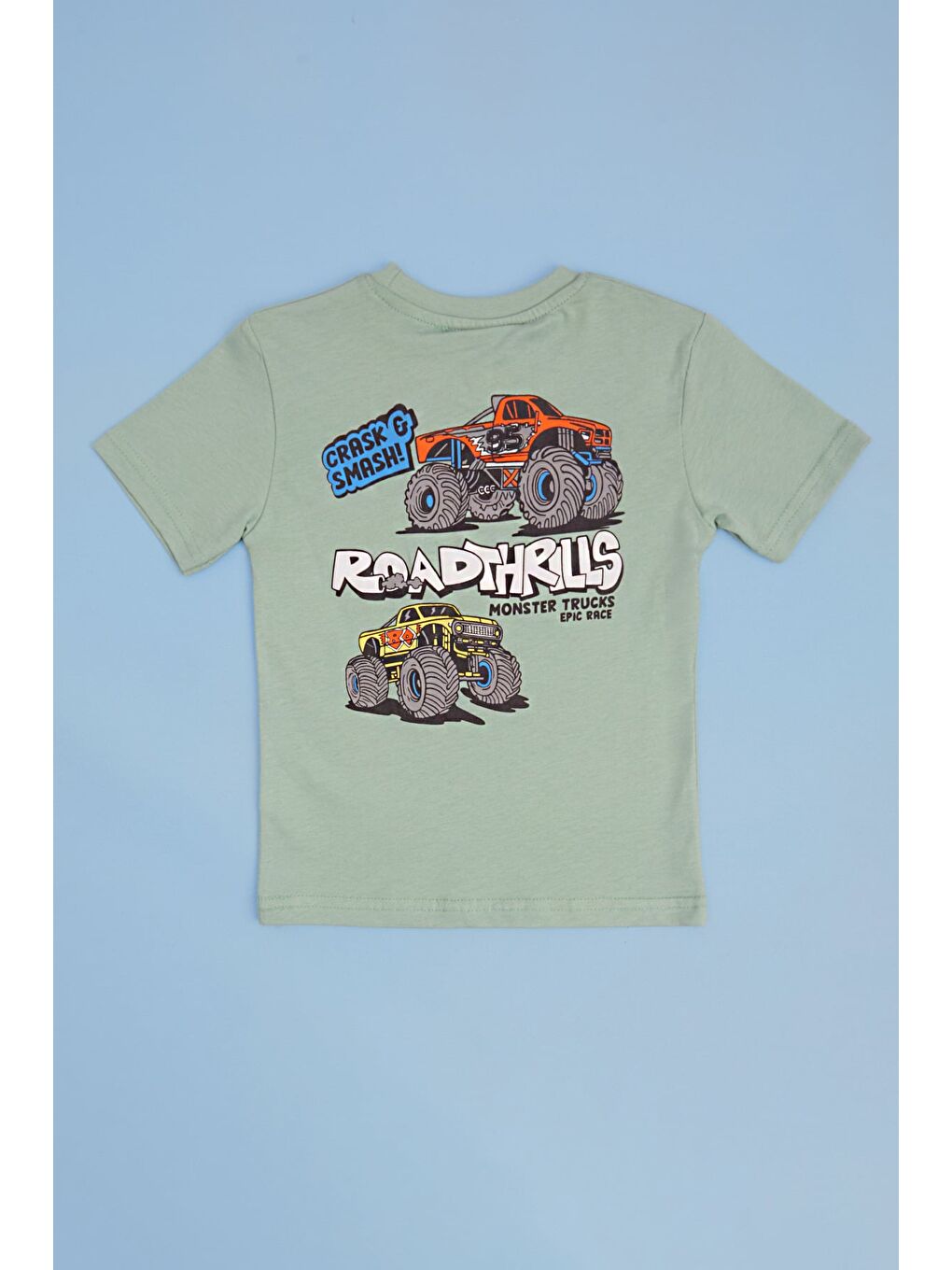 Yeşil Monster Truck Baskılı Erkek Çocuk Tişört-1